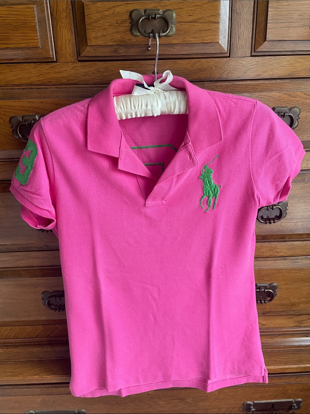 Vintage Ralph Lauren Hot Pink Polo with Green Pony Logo